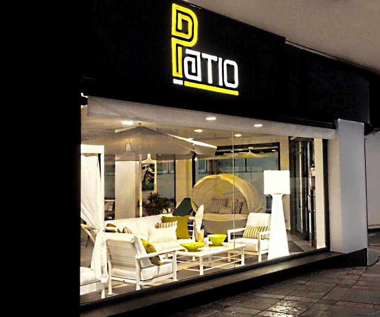PATIO Top Garden Furniture Fuengirola store showcase at night